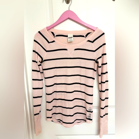 PINK Victoria's Secret Tops - PINK Victoria’s Secret Black Striped Pink Thermal